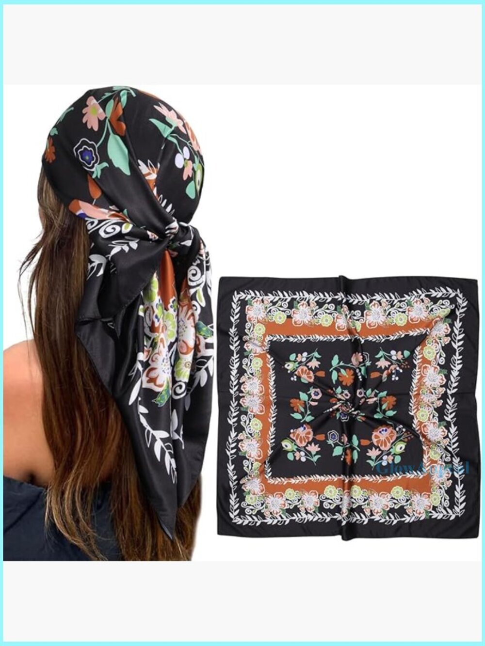 35" Square Silk Scarf for Women, Satin Head Wrap, Hair Bandana, Neck Scarf